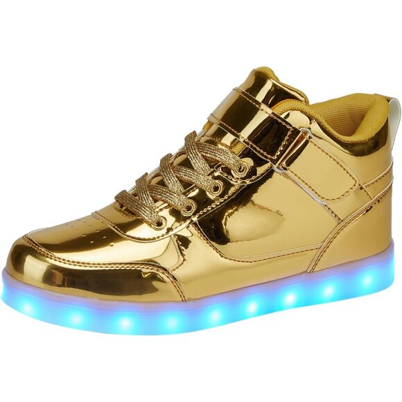 ⚡Unisex Gold High Top USB Charging Light Up Shoes Sports LED Dancing Sneakers - Picture 1 of 7